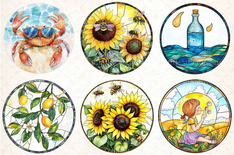 Round Stained Glass Summer Clipart Bundle 99 - CraftNest - Digital Crafting and Art
