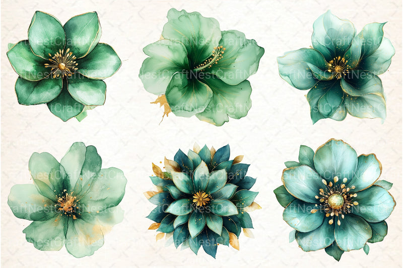 Abstract Green Gold Flower Clipart Bundle - CraftNest - Digital Crafting and Art