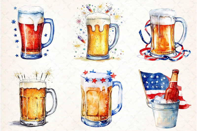 Patriotic 4th of July Beer Glass Clipart Bundle - CraftNest - Digital Crafting and Art