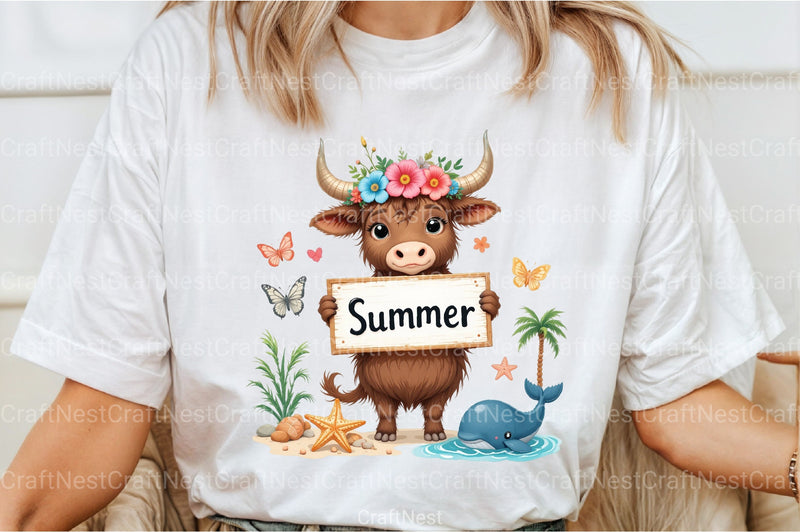 Summer Highland Cow Clipart Bundle 99 - CraftNest - Digital Crafting and Art