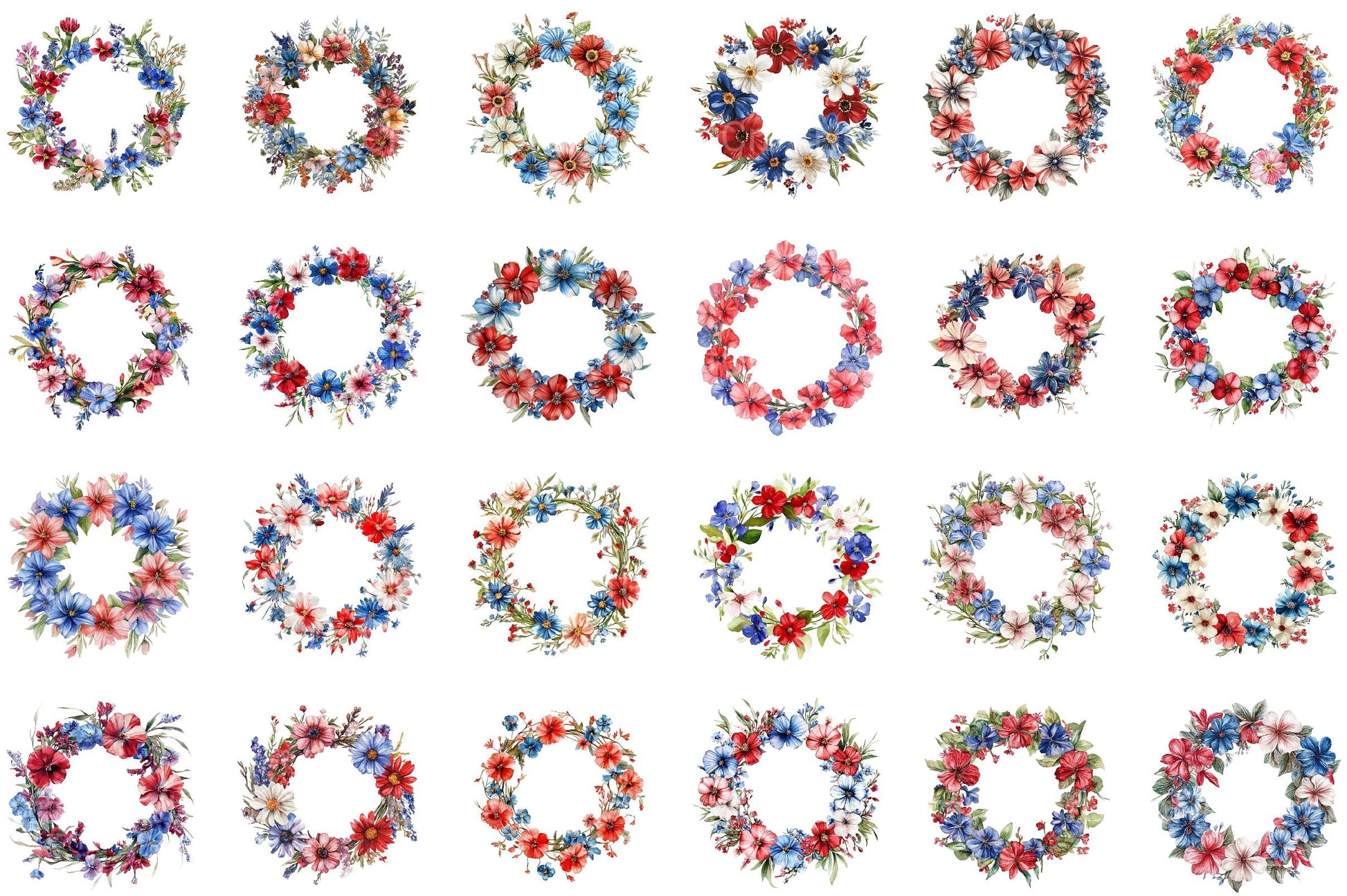 4th of July Flower Wreath Sublimation Clipart - CraftNest - Digital Crafting and Art