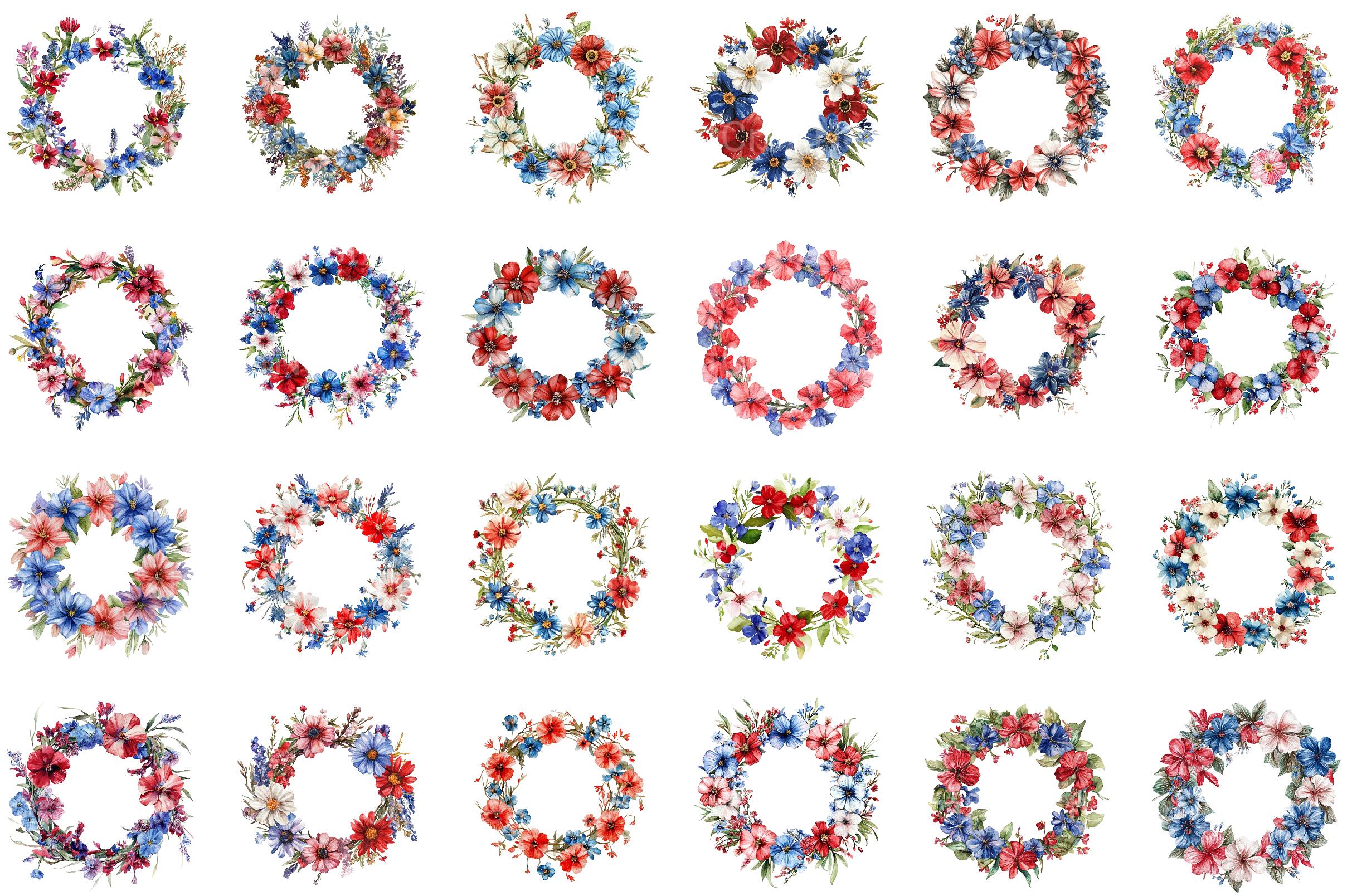 4th of July Flower Wreath Sublimation Clipart - CraftNest - Digital Crafting and Art