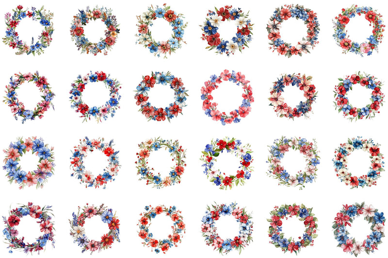 4th of July Flower Wreath Sublimation Clipart - CraftNest - Digital Crafting and Art