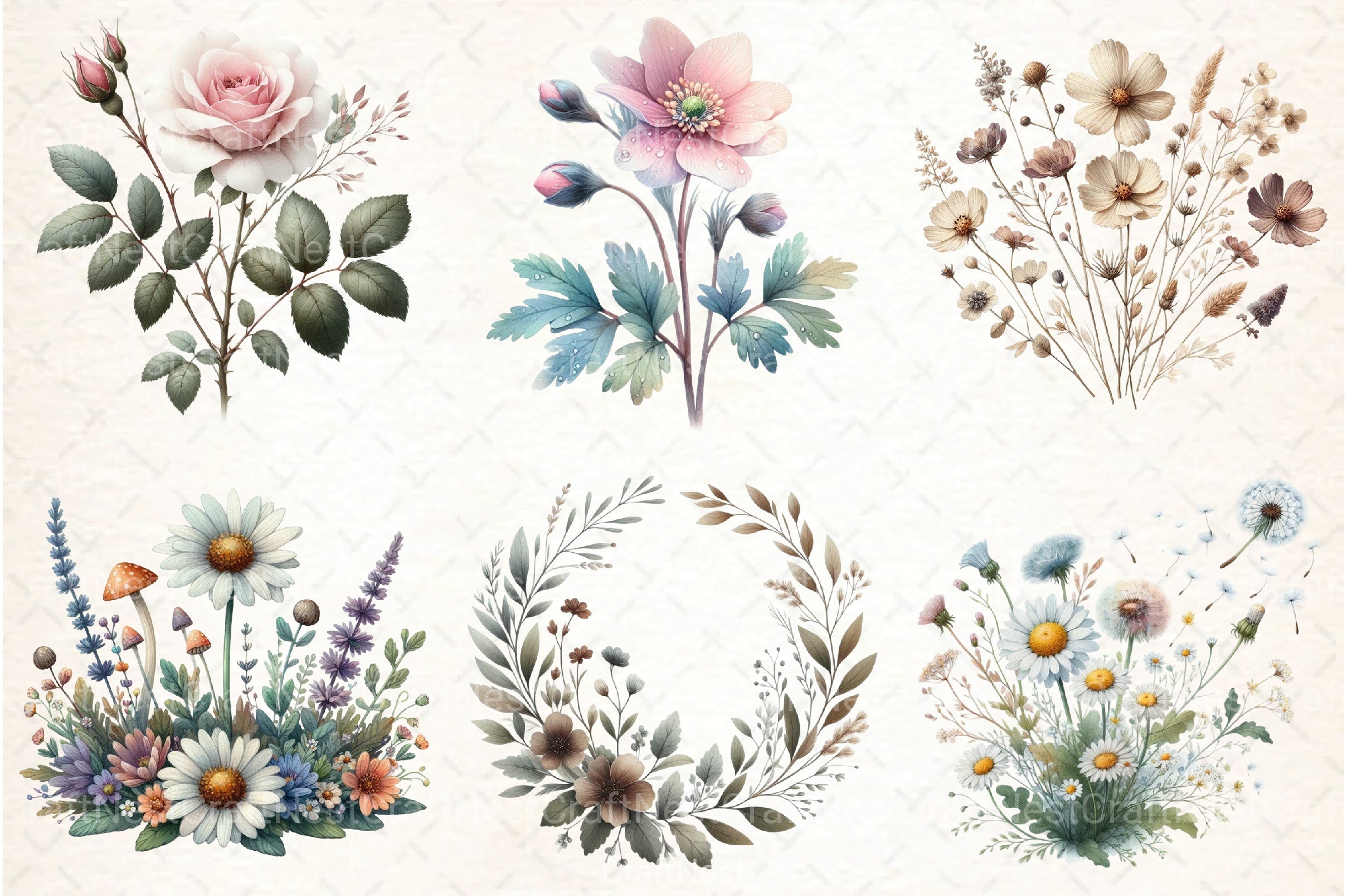 Botanical Forest Wildflower Clipart Bundle 1 - CraftNest - Digital Crafting and Art