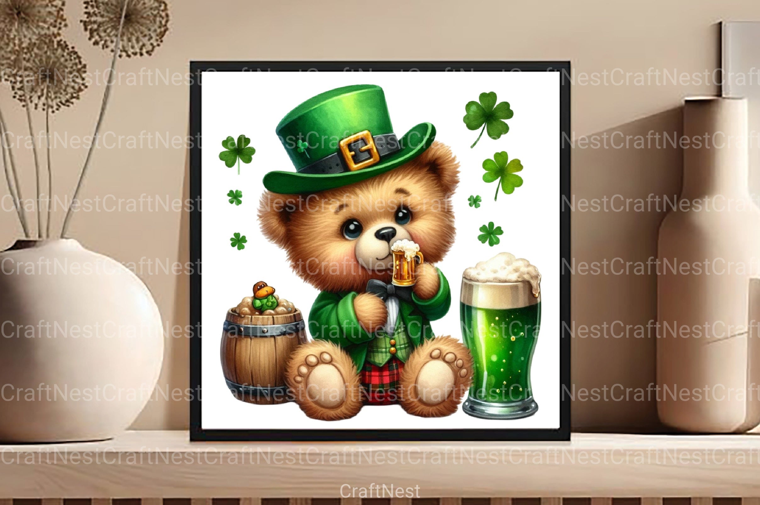 St. Patrick's Day Teddy Bear Drinking Beer Clipart Bundle - CraftNest - Digital Crafting and Art