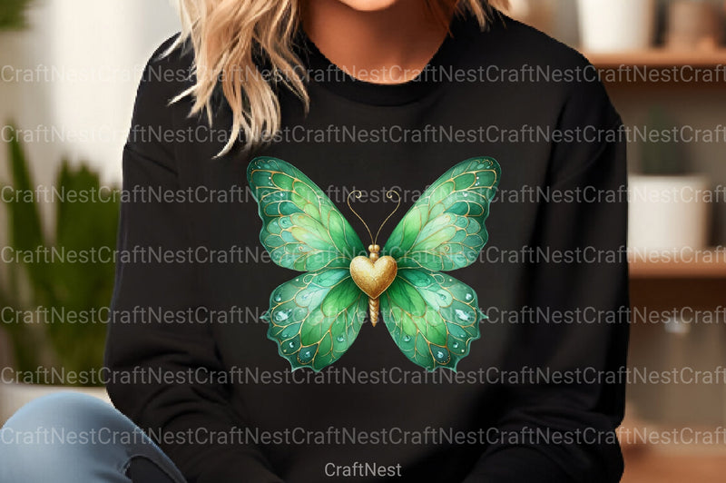 Green Gold Butterflies Clipart Bundle - CraftNest - Digital Crafting and Art