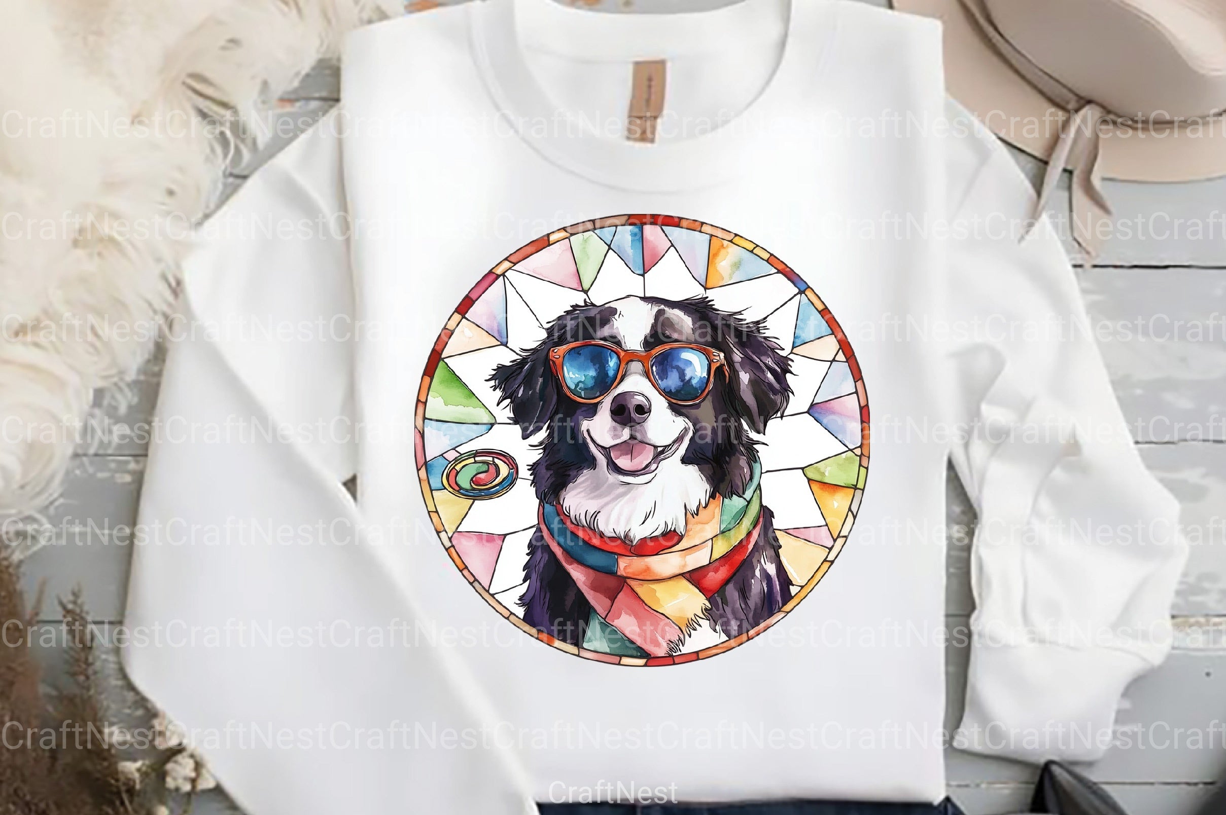 Round Stained Glass Summer Dog Clipart Bundle - CraftNest - Digital Crafting and Art