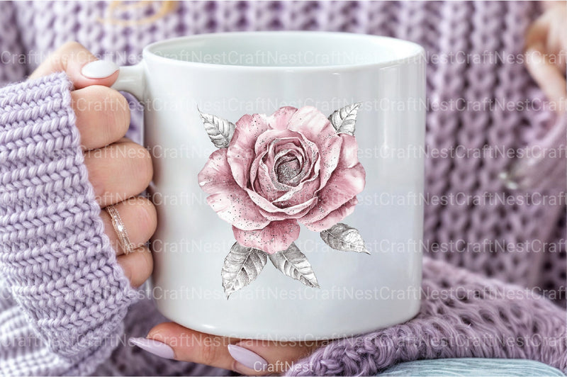 Blush and Silver Glam Roses Clipart Bundle 4 - CraftNest - Digital Crafting and Art