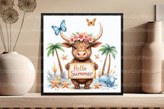 Summer Highland Cow Clipart Bundle 11 - CraftNest - Digital Crafting and Art