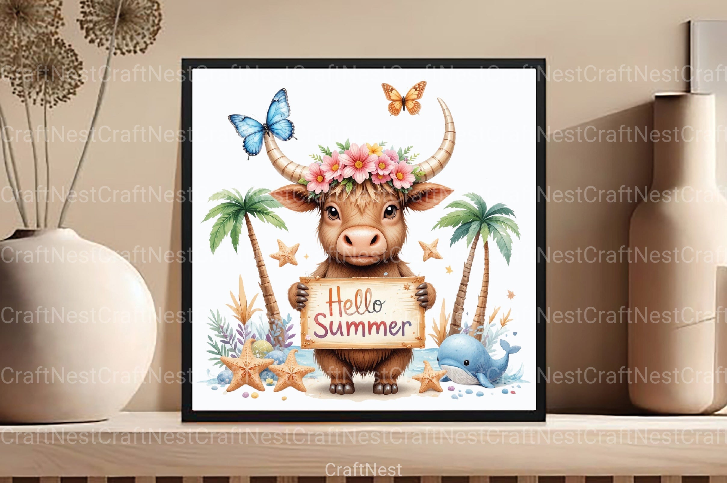 Summer Highland Cow Clipart Bundle 11 - CraftNest - Digital Crafting and Art