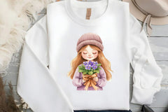 Cute Girl with Flowers Clipart Bundle - CraftNest - Digital Crafting and Art