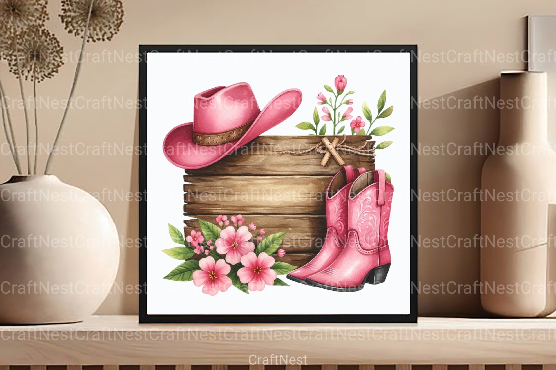 Wooden Sign with Pink Cowboy Hat Clipart Bundle 77 - CraftNest - Digital Crafting and Art