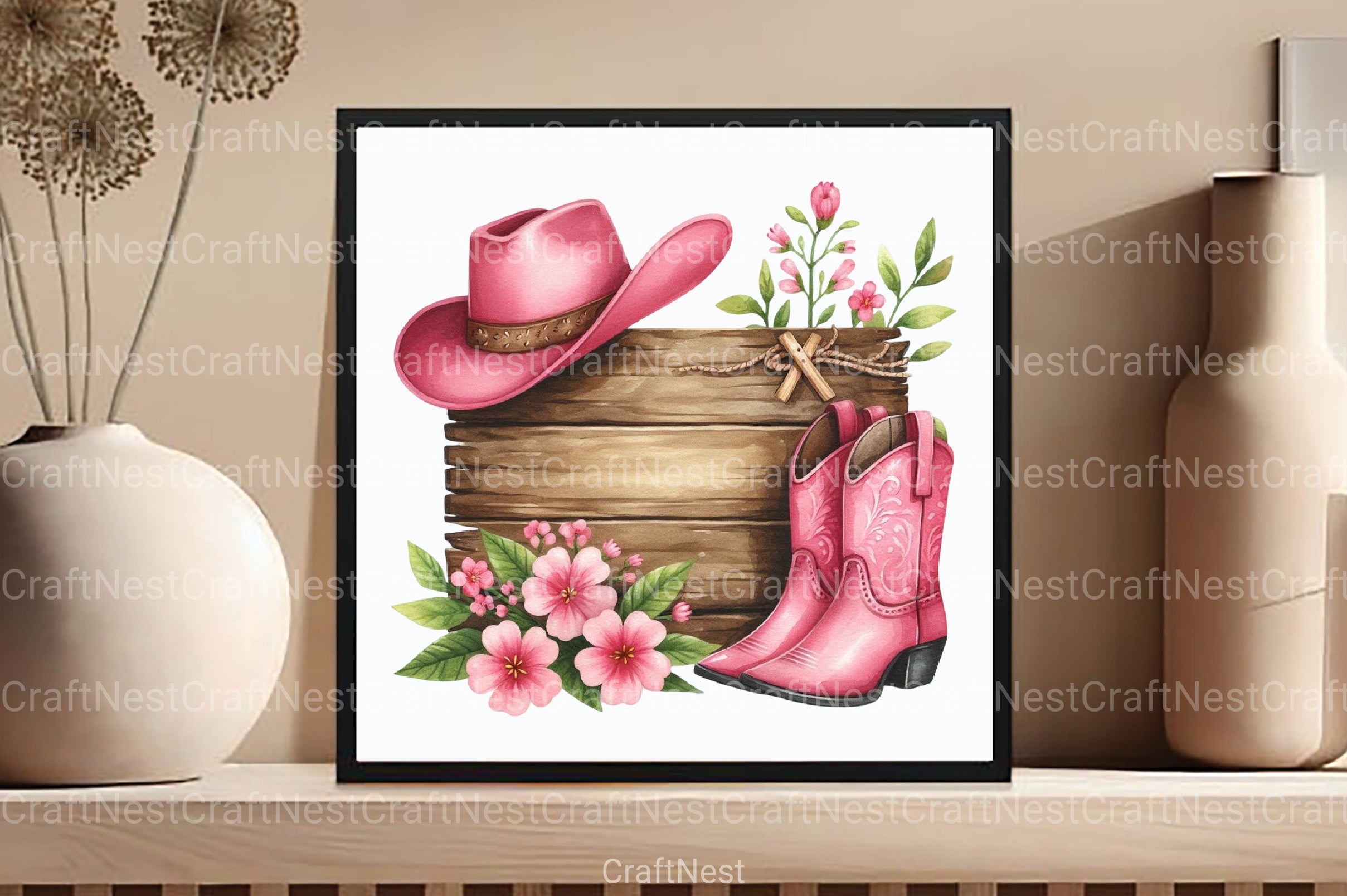 Wooden Sign with Pink Cowboy Hat Clipart Bundle 77 - CraftNest - Digital Crafting and Art