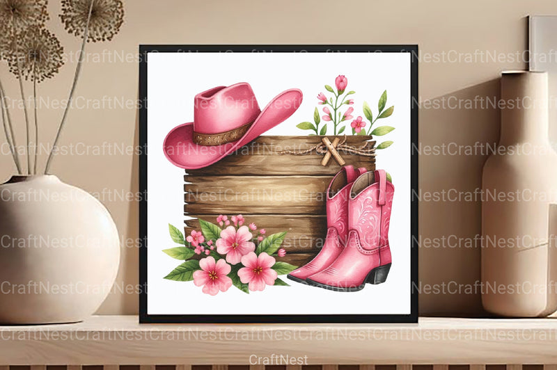 Wooden Sign with Pink Cowboy Hat Clipart Bundle 77 - CraftNest - Digital Crafting and Art