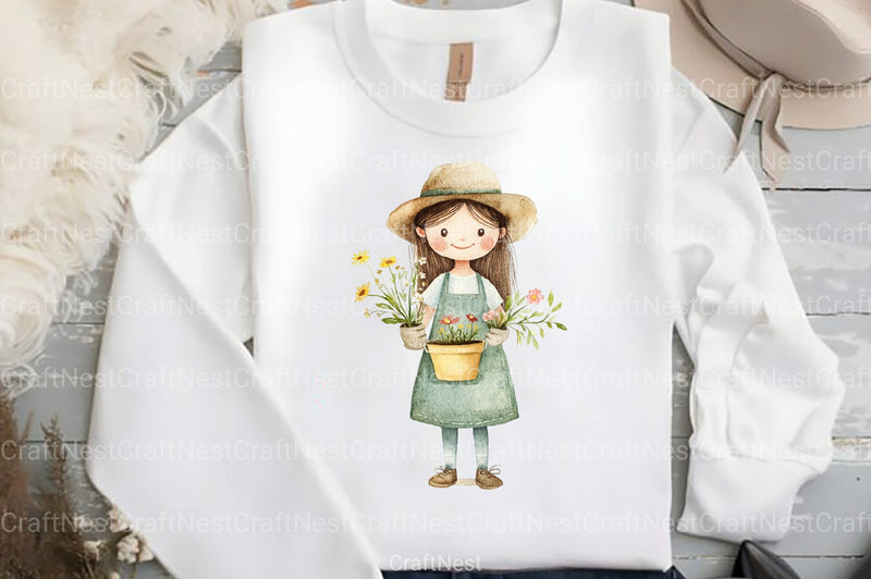 Cute Girl Gardener Clipart Bundle - CraftNest - Digital Crafting and Art