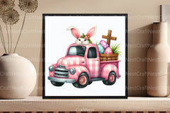 Pink Checkered Truck with Bunny Ears Clipart Bundle 2 - CraftNest - Digital Crafting and Art