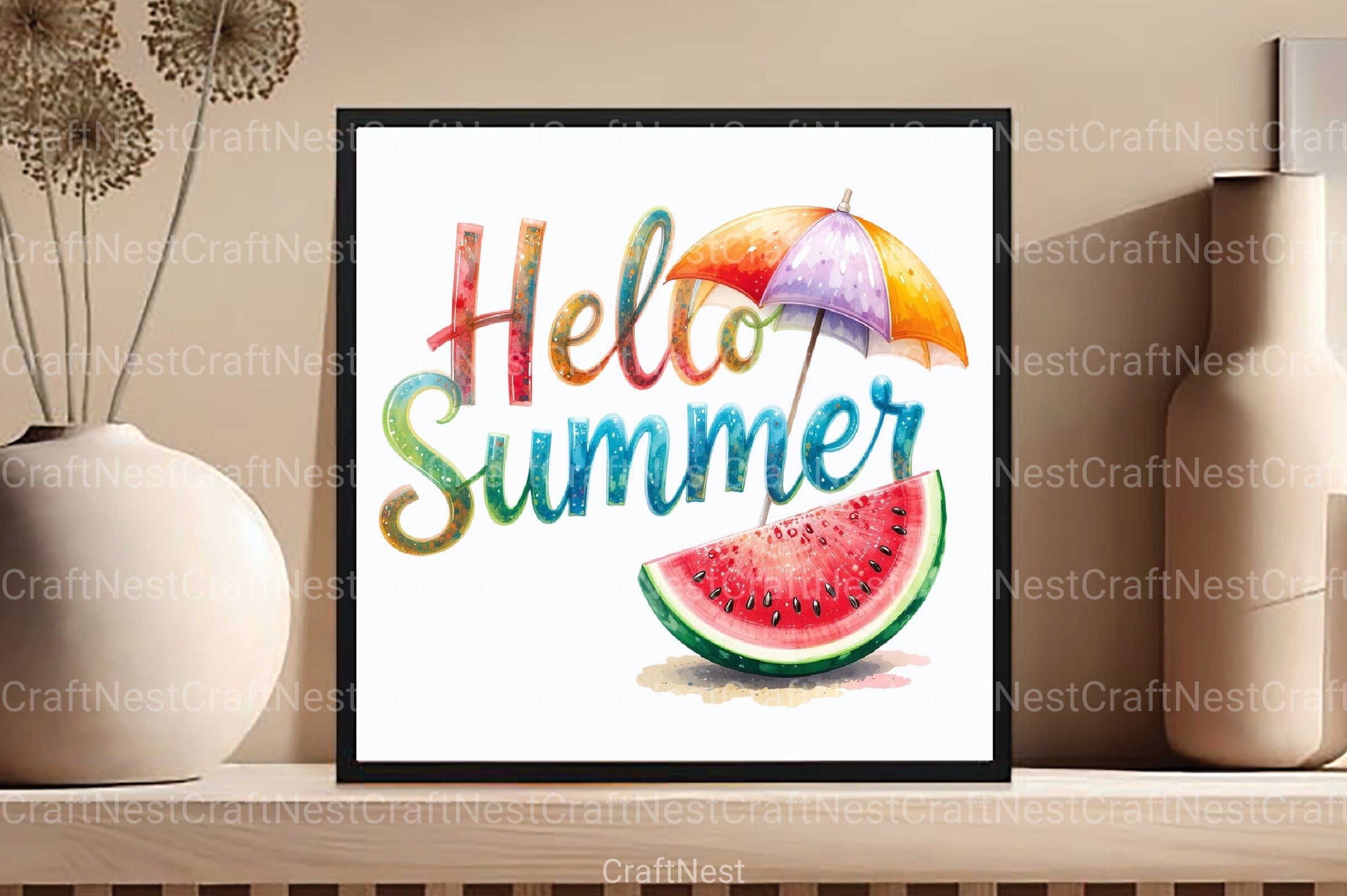 Watercolor Hello Summer Clipart Bundle - CraftNest - Digital Crafting and Art