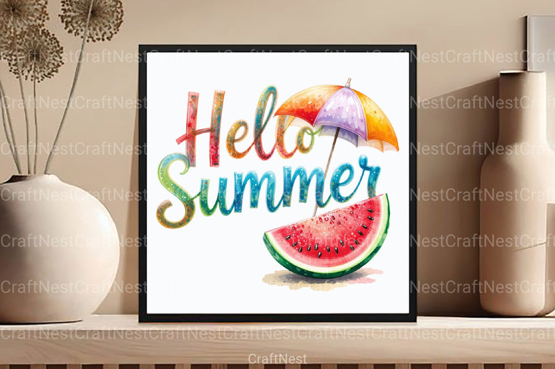 Watercolor Hello Summer Clipart Bundle - CraftNest - Digital Crafting and Art