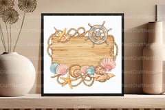 Wooden Board Seashells Clipart Bundle 2 - CraftNest - Digital Crafting and Art