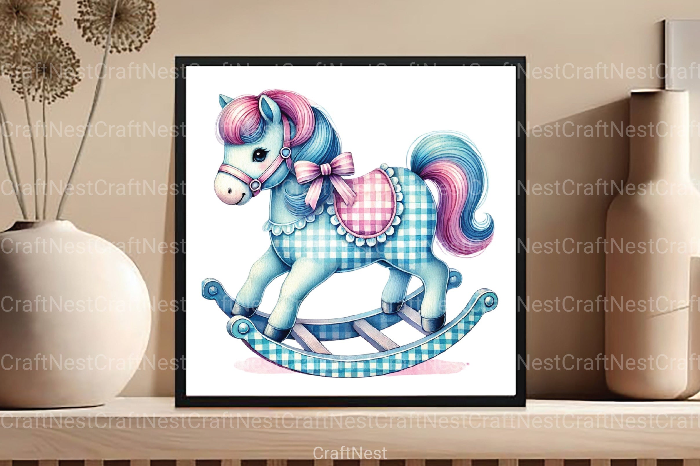 Blue & Pink Gingham Spring Clipart Bundle 7 - CraftNest - Digital Crafting and Art