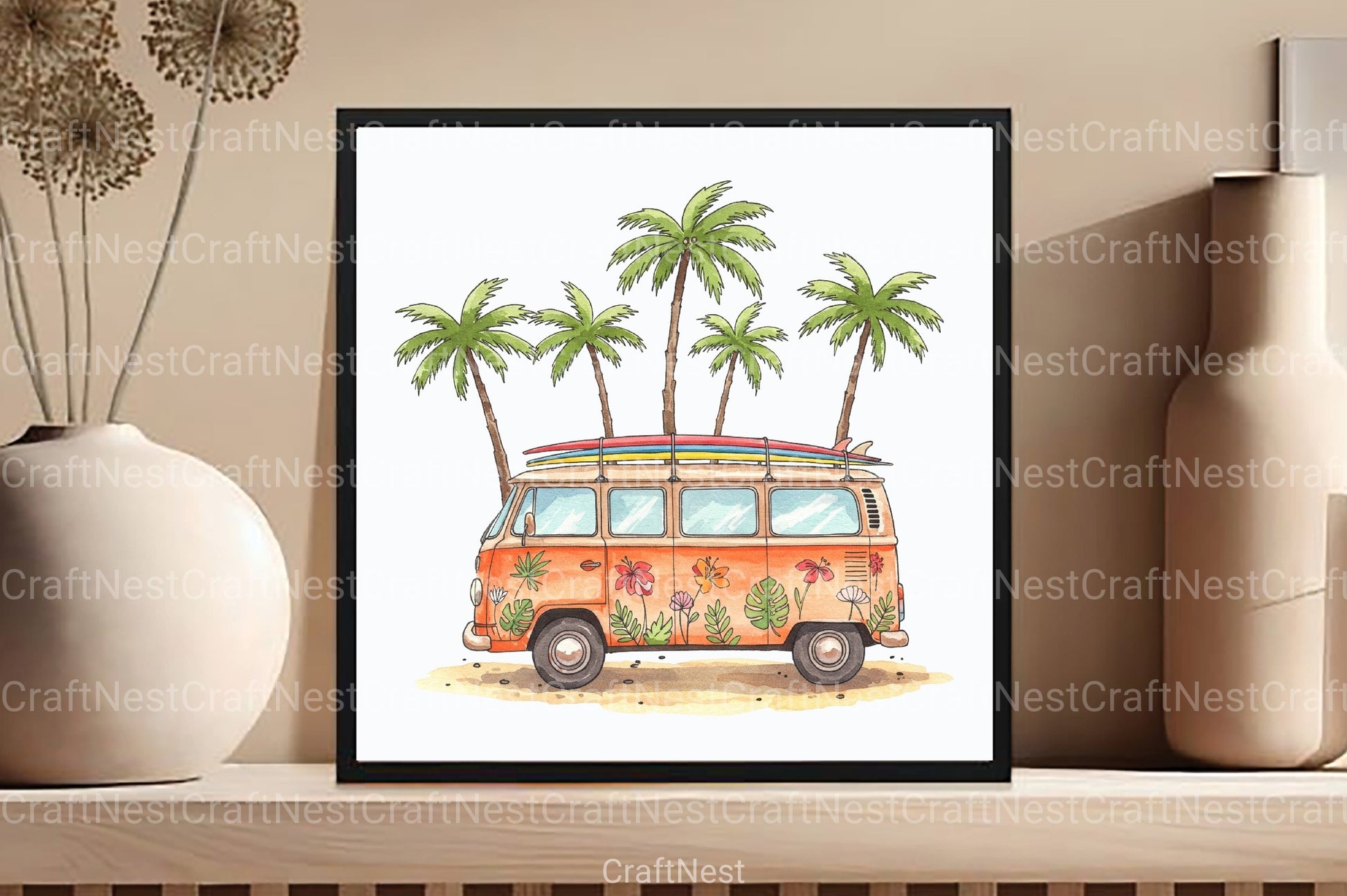 Vintage Van with Surfboards Clipart Bundle - CraftNest - Digital Crafting and Art