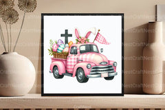 Pink Checkered Truck with Bunny Ears Clipart Bundle 90 - CraftNest - Digital Crafting and Art