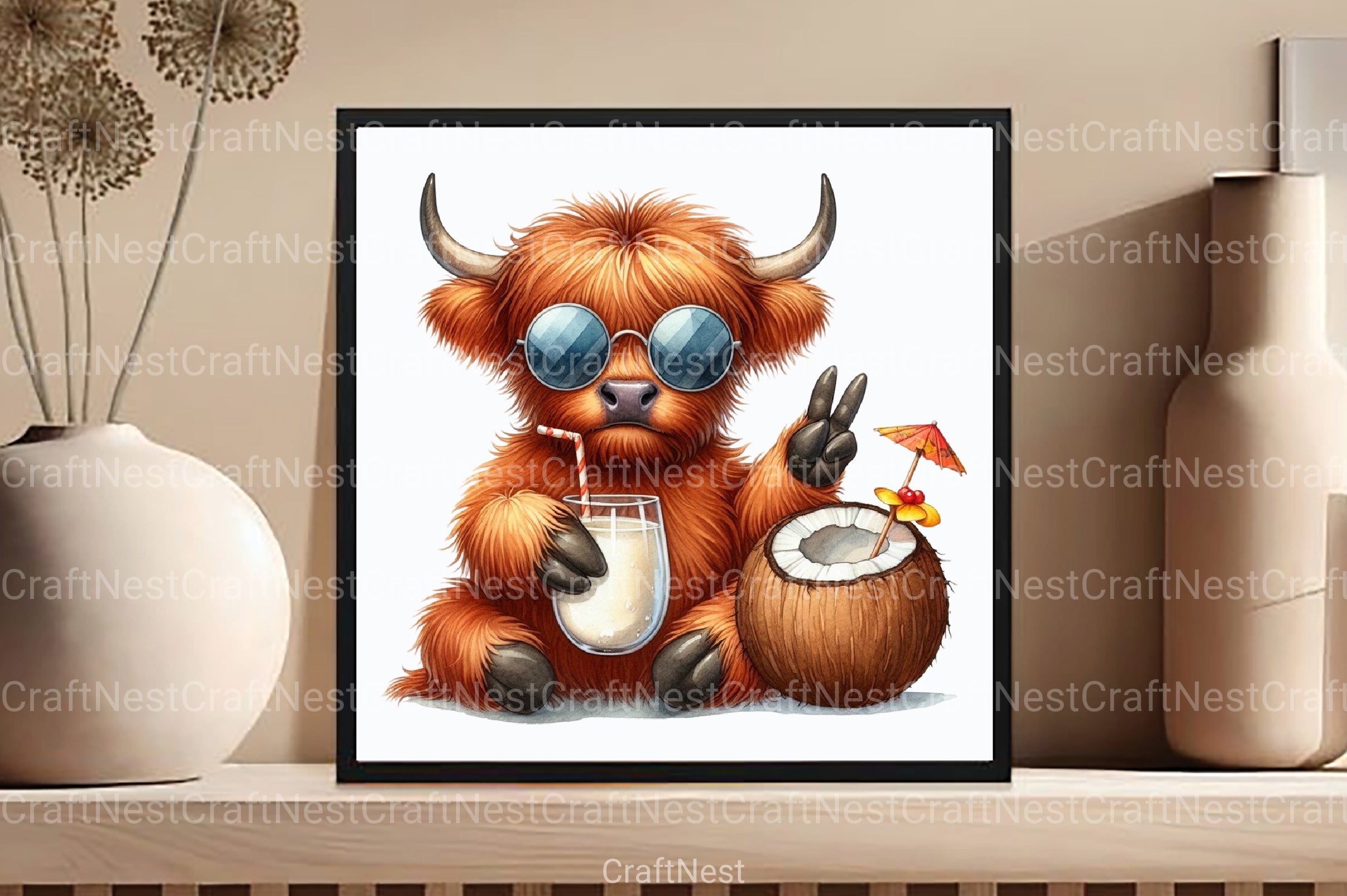 Summer Highland Cow Clipart Bundle 10 - CraftNest - Digital Crafting and Art