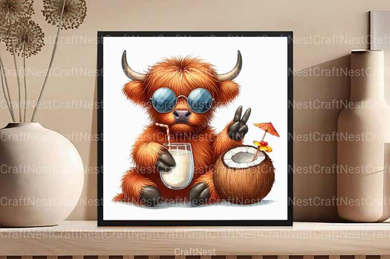 Summer Highland Cow Clipart Bundle 10 - CraftNest - Digital Crafting and Art