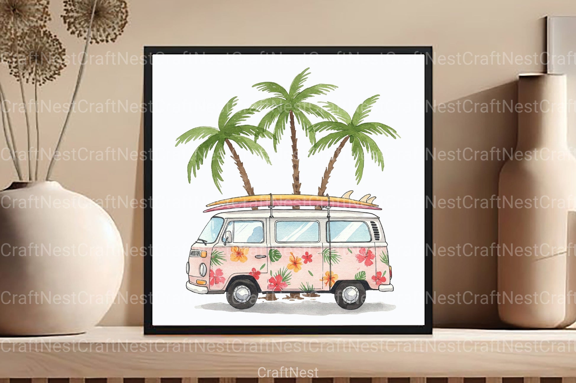 Vintage Van with Surfboards Clipart Bundle 2 - CraftNest - Digital Crafting and Art