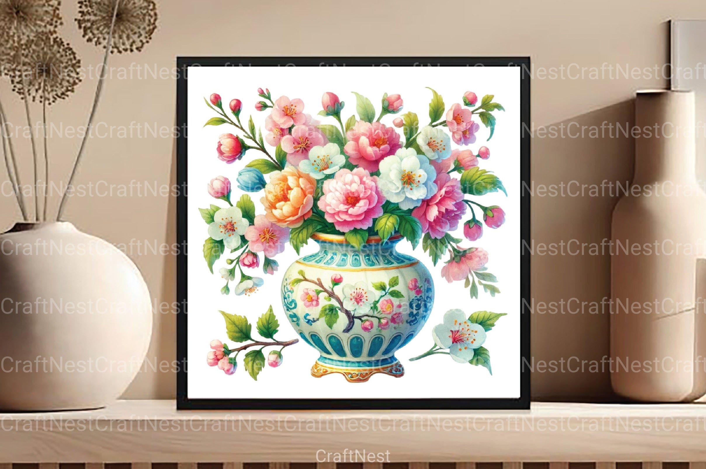 Blue Chinoiserie Spring Clipart Bundle - CraftNest - Digital Crafting and Art