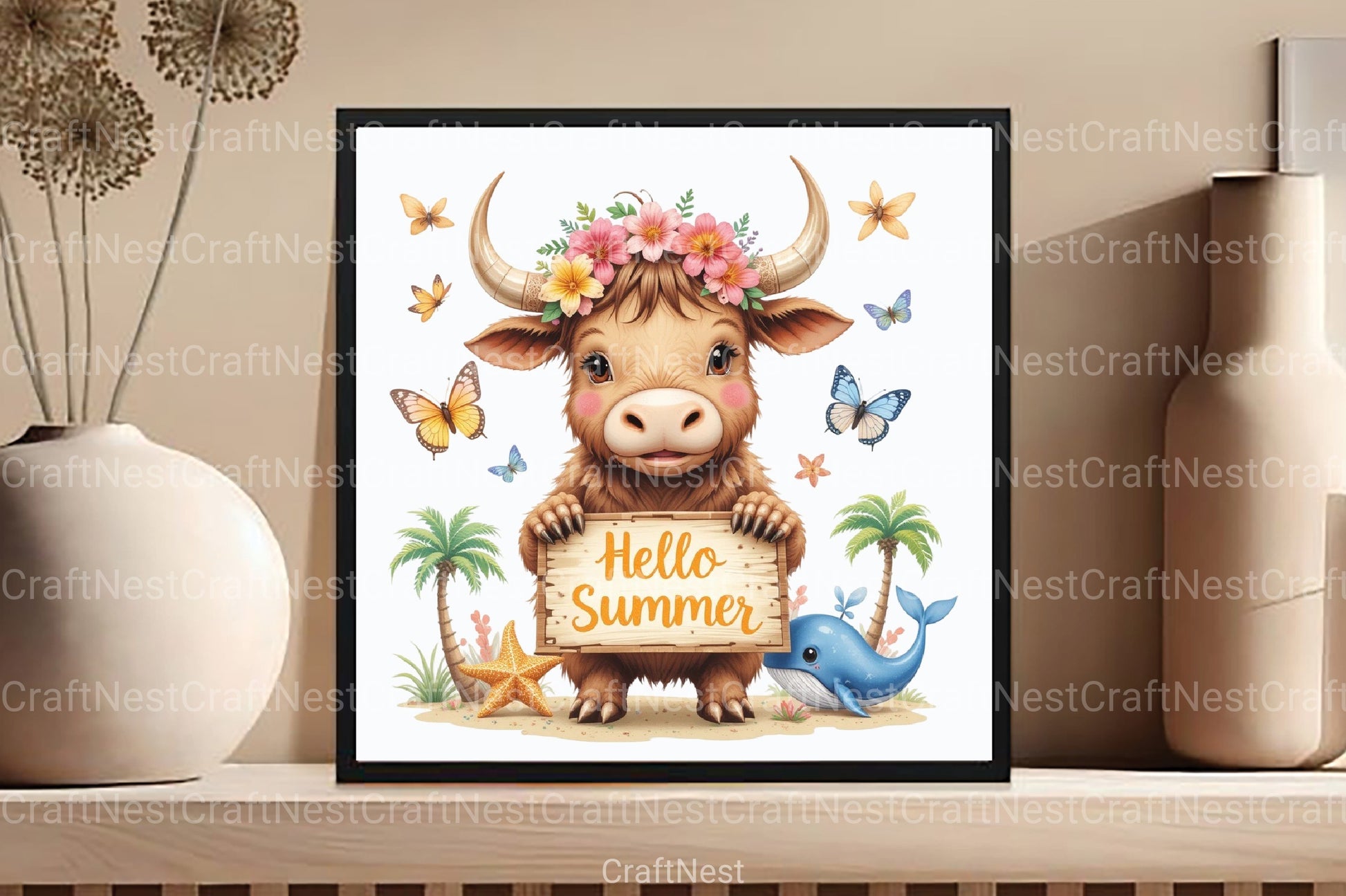 Summer Highland Cow Clipart Bundle 13 - CraftNest - Digital Crafting and Art