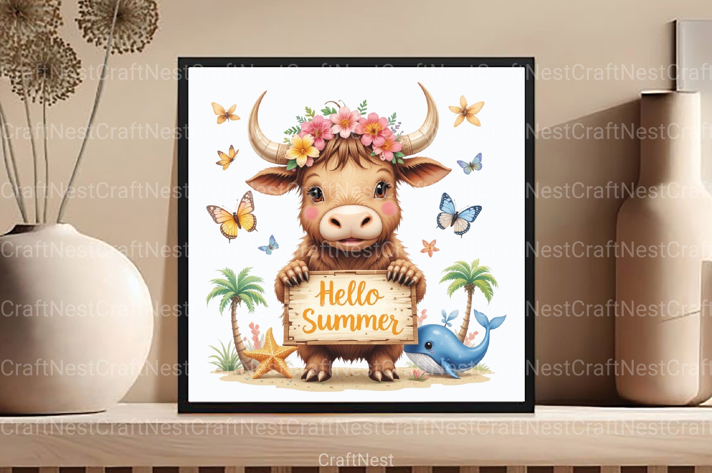 Summer Highland Cow Clipart Bundle 13 - CraftNest - Digital Crafting and Art