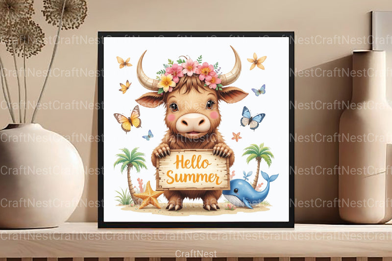 Summer Highland Cow Clipart Bundle 13 - CraftNest - Digital Crafting and Art