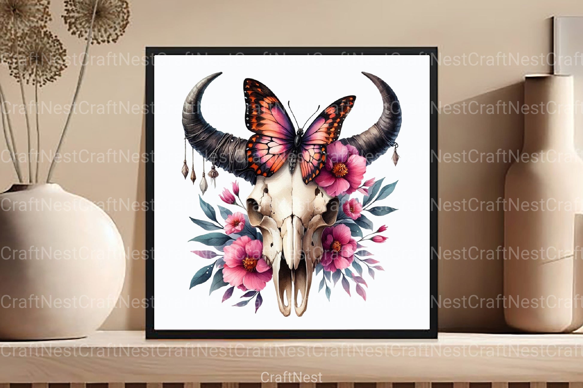Bull Skull with Horns Clipart Bundle - CraftNest - Digital Crafting and Art