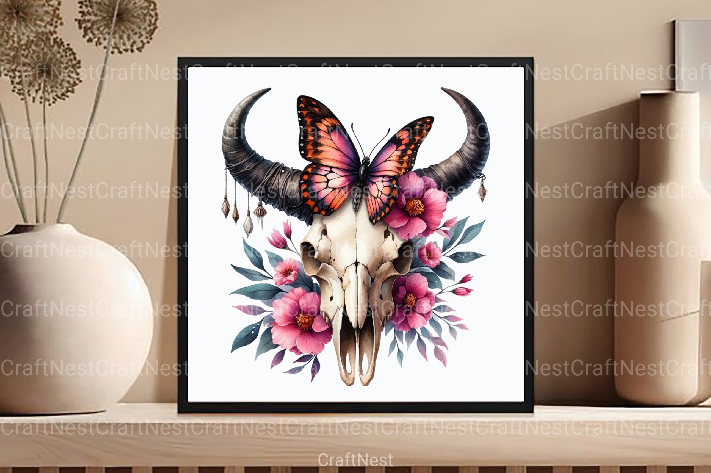 Bull Skull with Horns Clipart Bundle - CraftNest - Digital Crafting and Art
