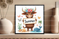Summer Highland Cow Clipart Bundle 99 - CraftNest - Digital Crafting and Art