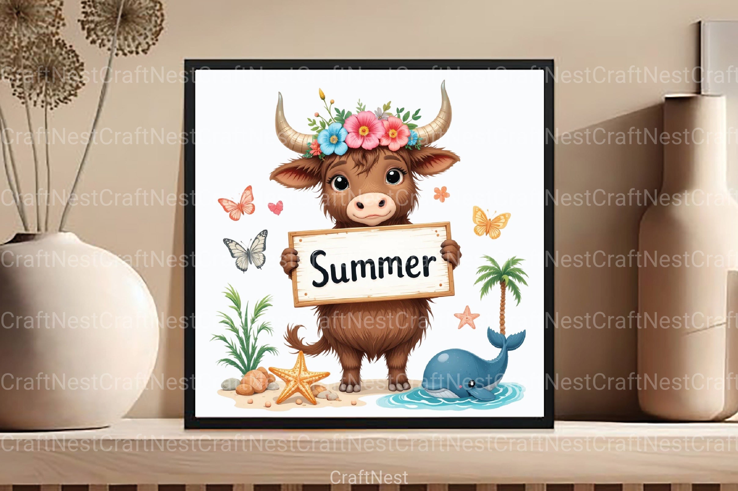Summer Highland Cow Clipart Bundle 99 - CraftNest - Digital Crafting and Art