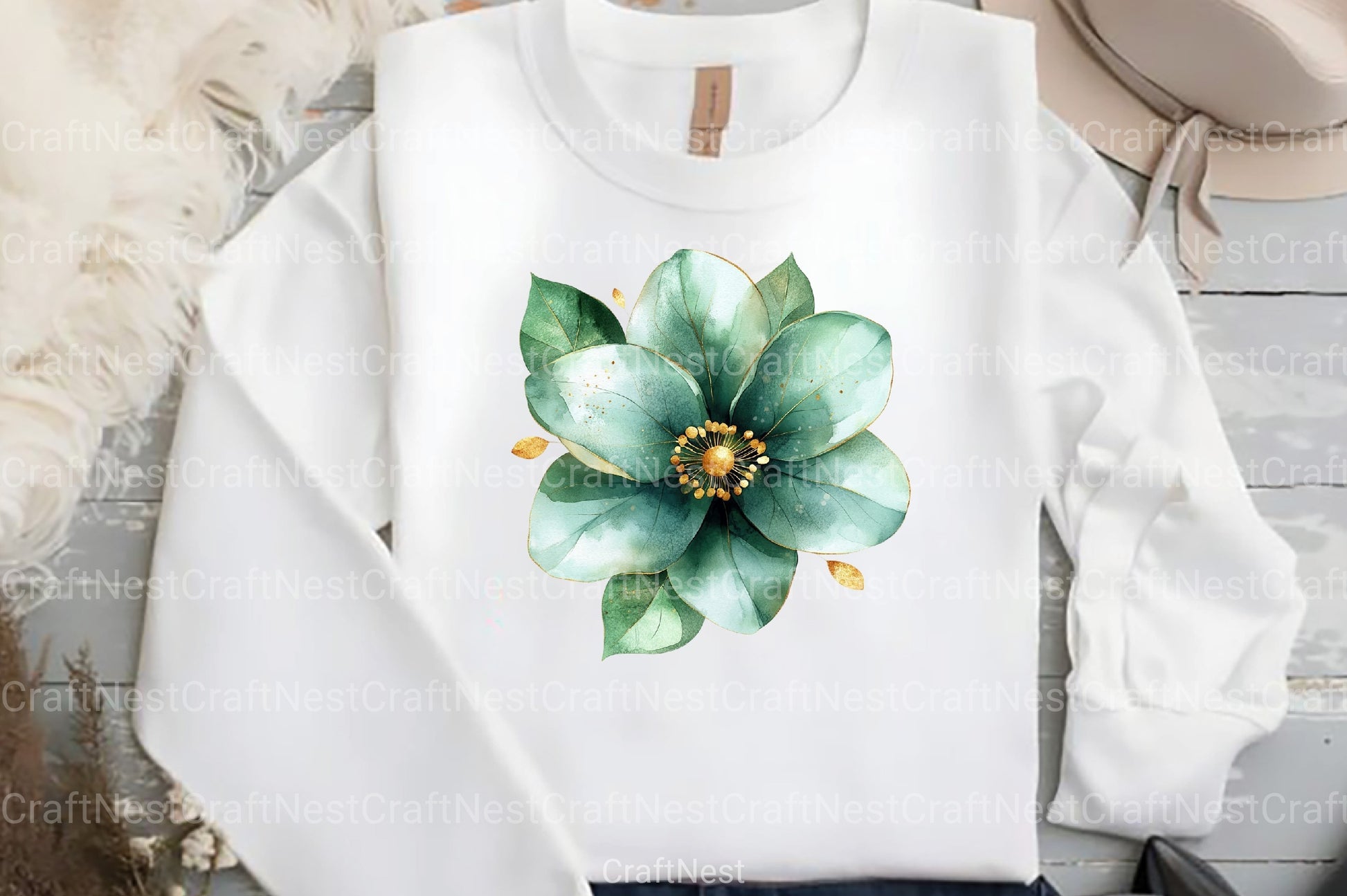 Abstract Green Gold Flower Clipart Bundle - CraftNest - Digital Crafting and Art