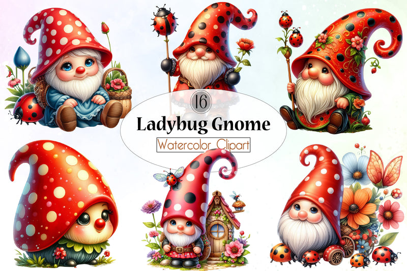 Ladybug Gnome Clipart Bundle - CraftNest - Digital Crafting and Art