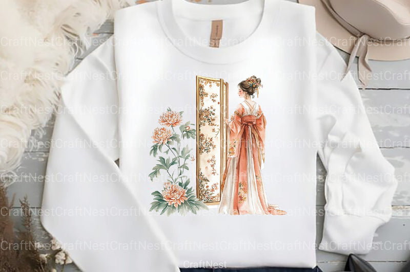 Japanese Flower Maiden Clipart Bundle - CraftNest - Digital Crafting and Art