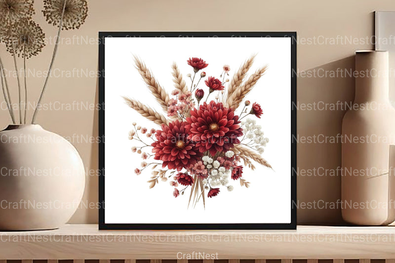 Fall Boho Bouquet Flower Clipart Bundle - CraftNest - Digital Crafting and Art