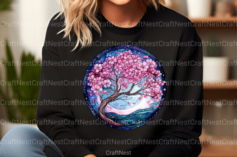 Round Moonlit Nights Stained Glass Clipart Bundle 4 - CraftNest - Digital Crafting and Art