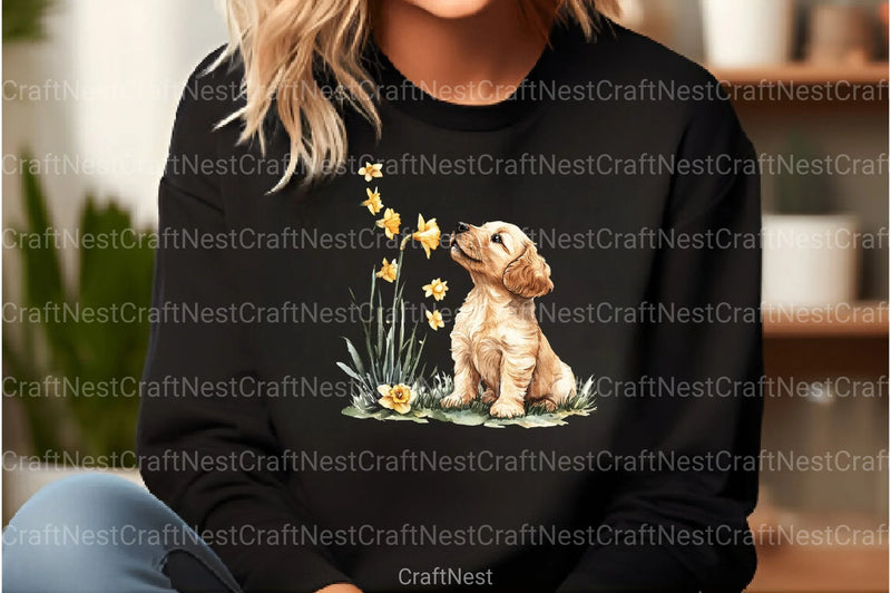 Cute Animals with Daffodils Clipart Bundle - CraftNest - Digital Crafting and Art