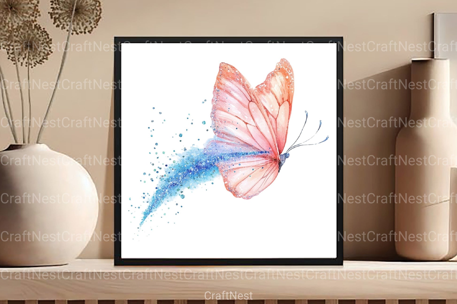 Blush Blue Glitter Butterflies Clipart Bundle - CraftNest - Digital Crafting and Art