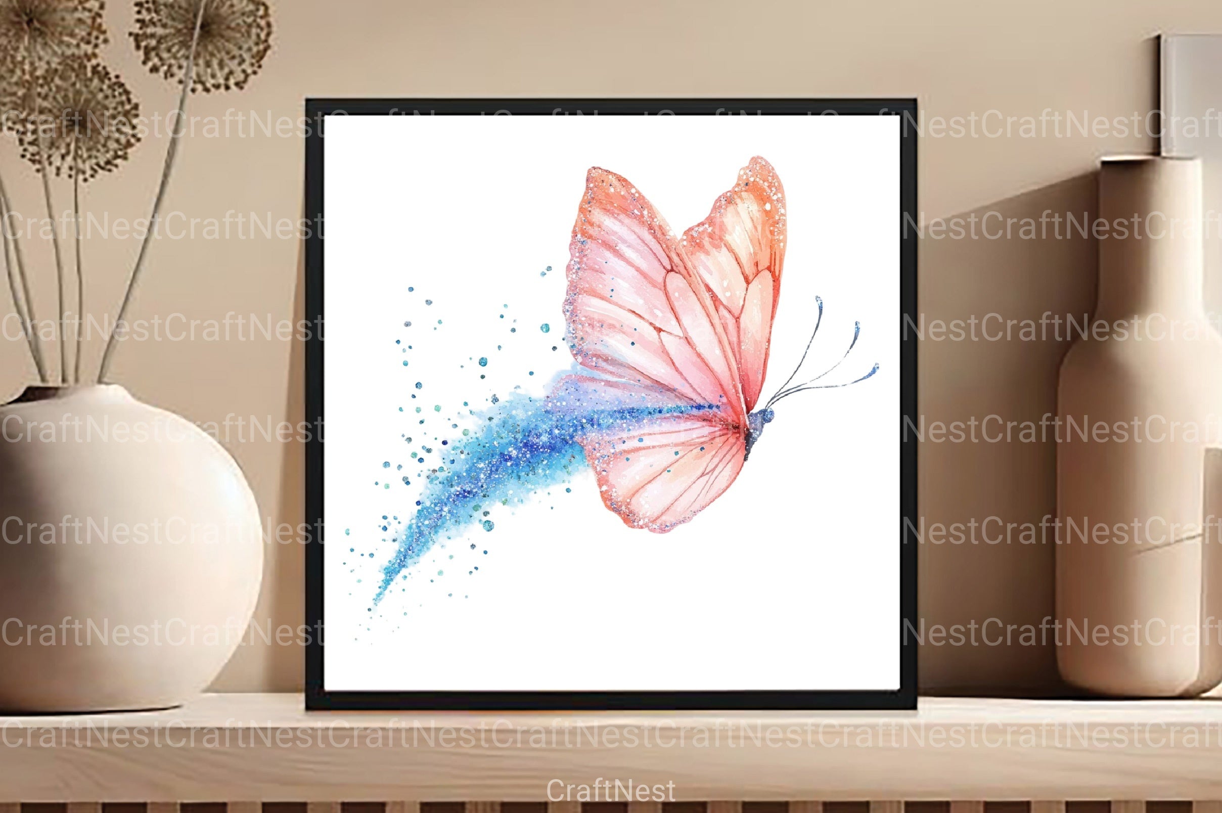 Blush Blue Glitter Butterflies Clipart Bundle - CraftNest - Digital Crafting and Art