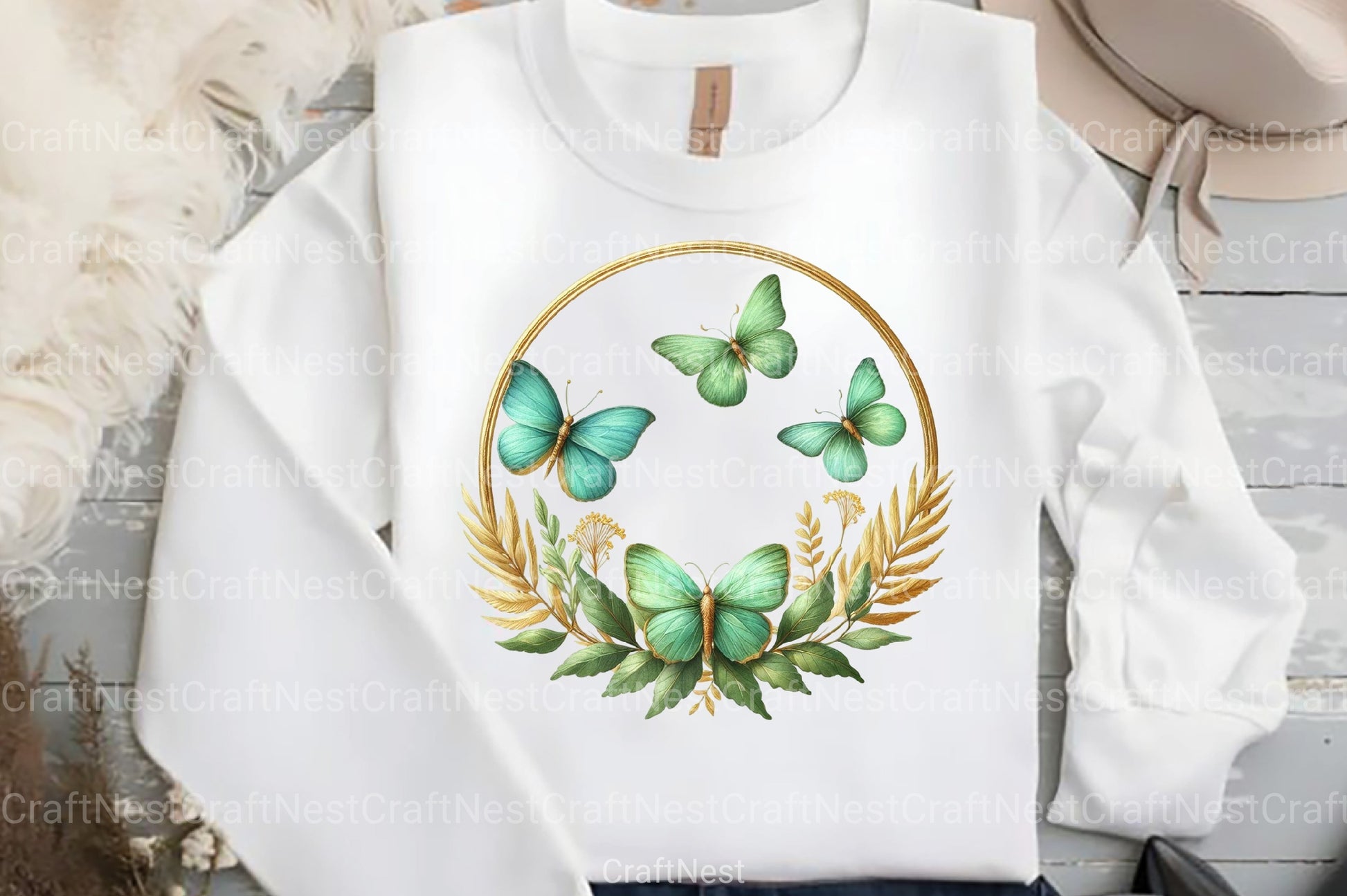 Green Gold Butterflies Clipart Bundle - CraftNest - Digital Crafting and Art