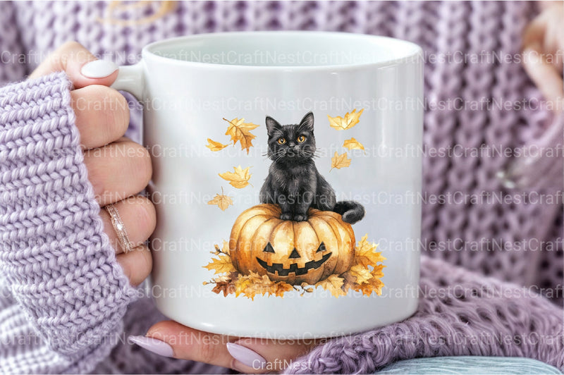 Fall Autumn Black Cat Clipart Bundle 1 - CraftNest - Digital Crafting and Art