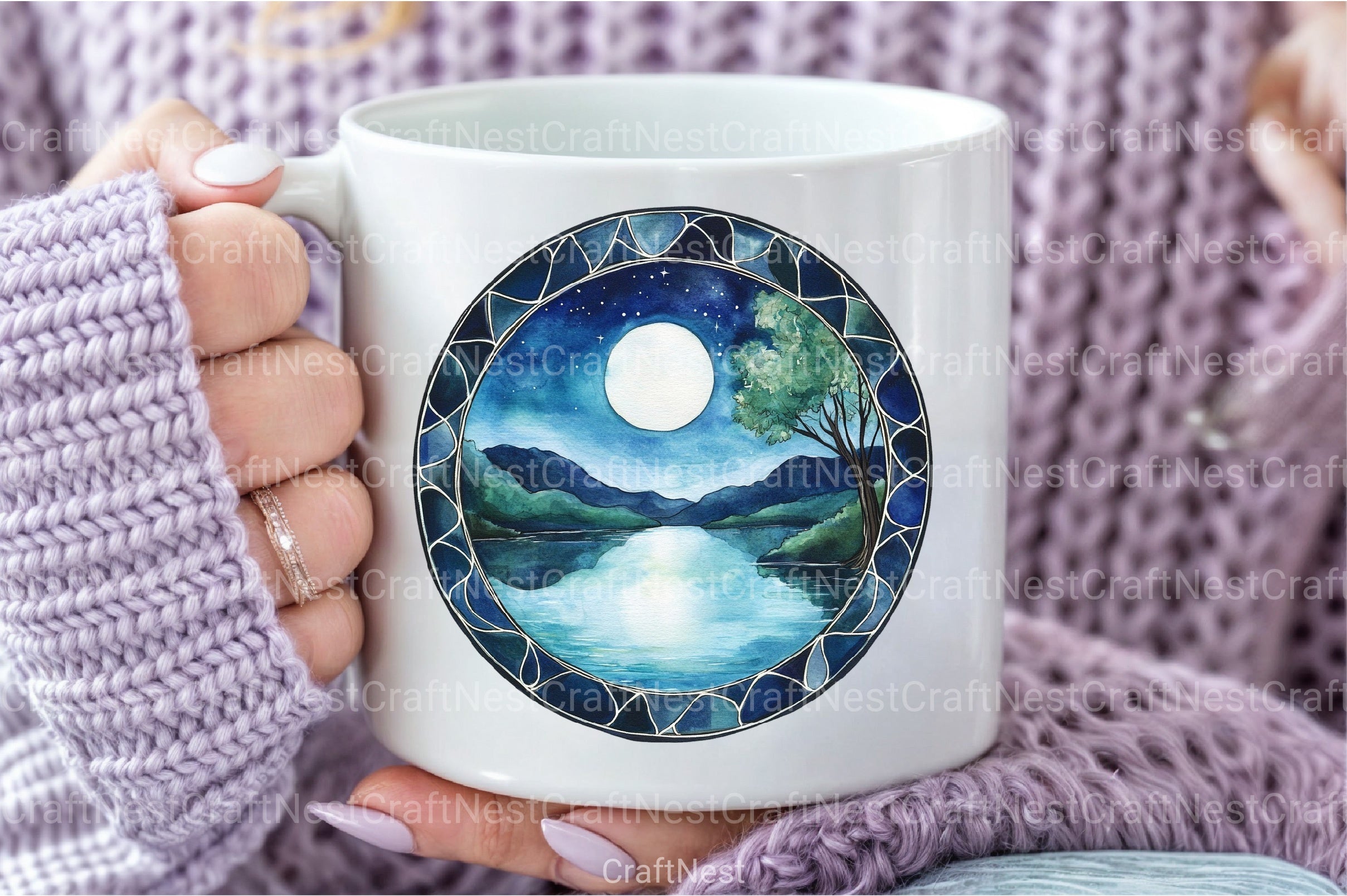 Round Moonlit Nights Stained Glass Clipart Bundle 4 - CraftNest - Digital Crafting and Art