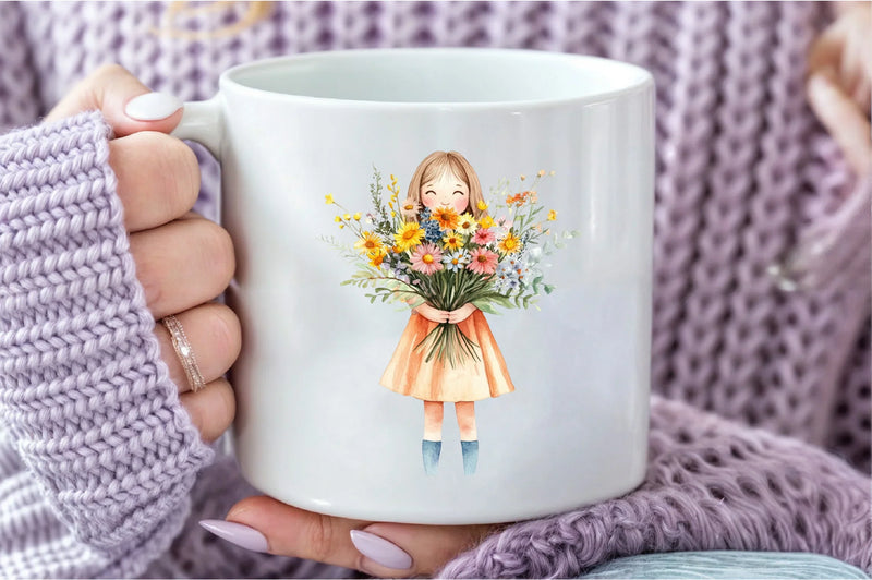 Cute Girl with Flowers Clipart Bundle - CraftNest - Digital Crafting and Art