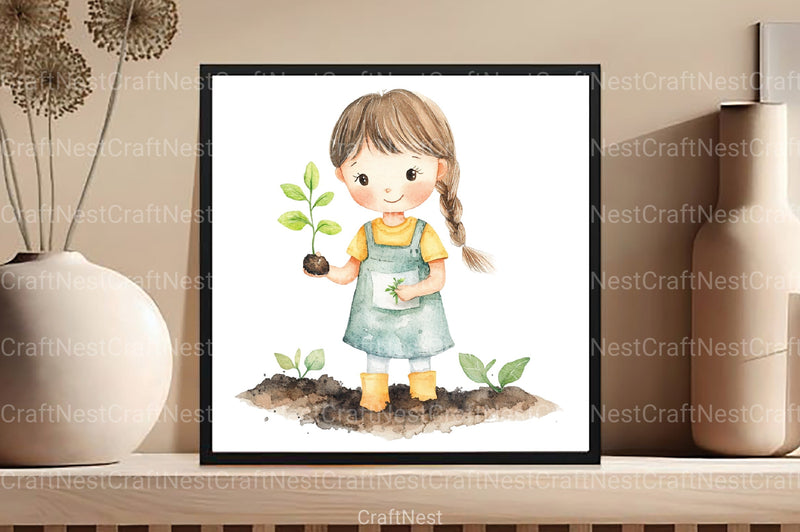 Cute Girl Gardener Clipart Bundle - CraftNest - Digital Crafting and Art